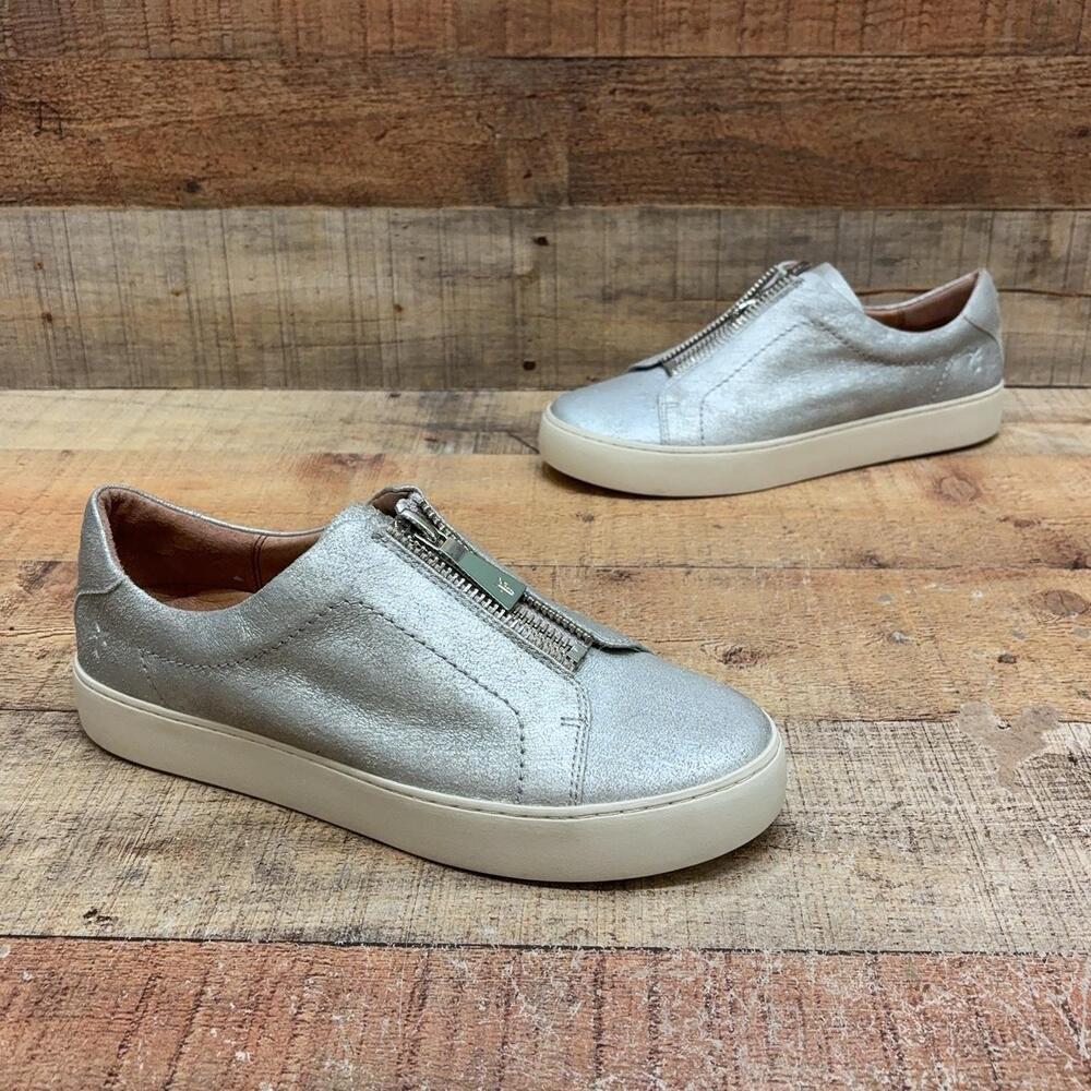 Frye Shoes Womens Size 9 M 40 Silver Leather Zip Low Top Sneaker 3476714-SLV